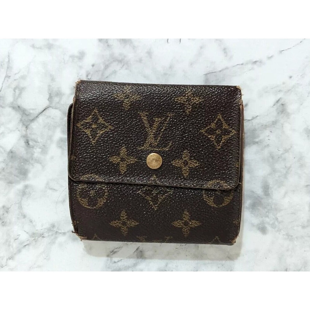 LOUIS VUITTON Vintage 80s Monogram Leather Wallet Brown Medium Trifold Elise
